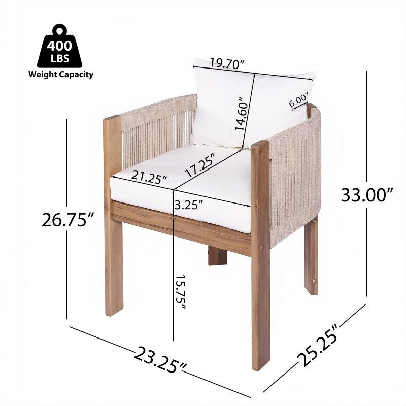 Bej Masif Akasya Ahşap ve Hasır 6 Kişilik 7 Parça Bahçe Takımı - 274060