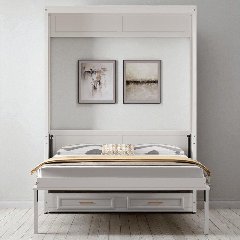 Bej Masif Çam Ağacı ve MDF 2 Çekmeceli Katlanır Çift Kişilik Duvar Yatağı - 205x157x227 cm - 262192