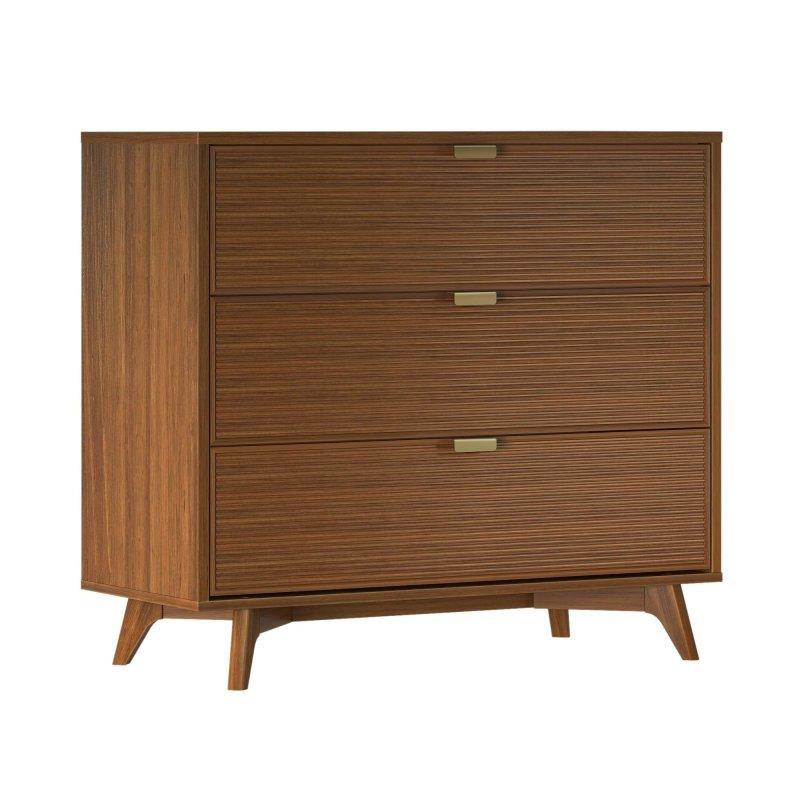 Bej Masif Çam Pirinç Kulplu 3 Çekmeceli Yivli Şifonyer - 94x84x41 cm - 300426