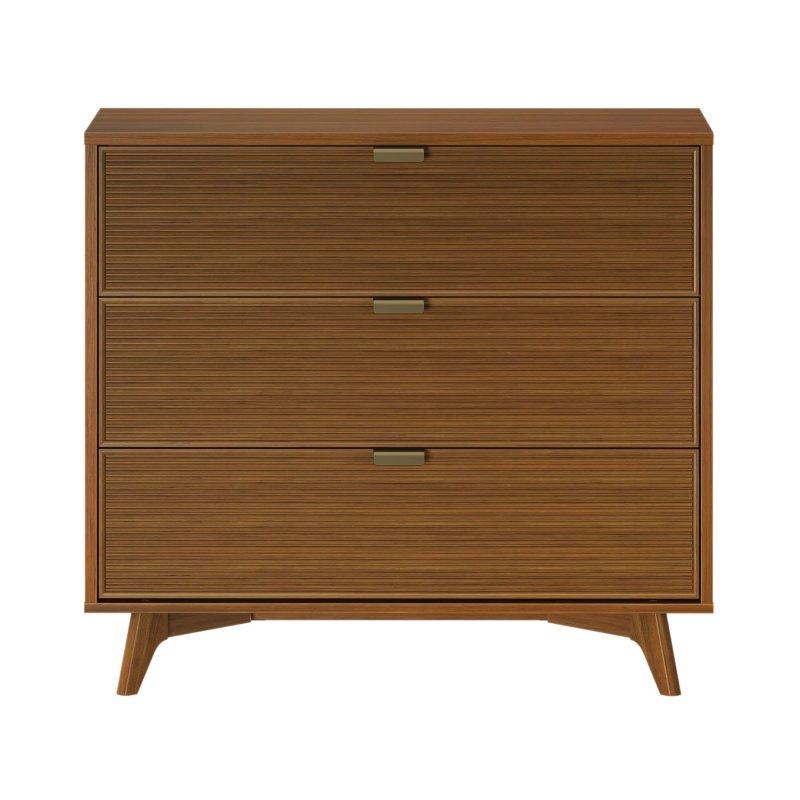 Bej Masif Çam Pirinç Kulplu 3 Çekmeceli Yivli Şifonyer - 94x84x41 cm - 300426