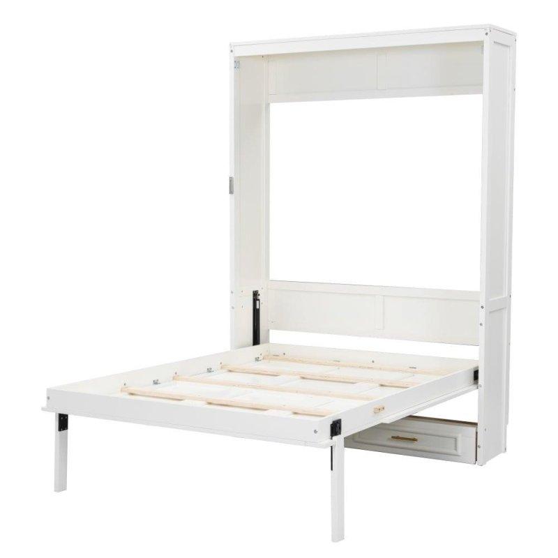 Bej Masif Çam ve MDF İki Çekmeceli Gardırop Tasarımlı Duvar Yatağı - 205x157 cm - 265856
