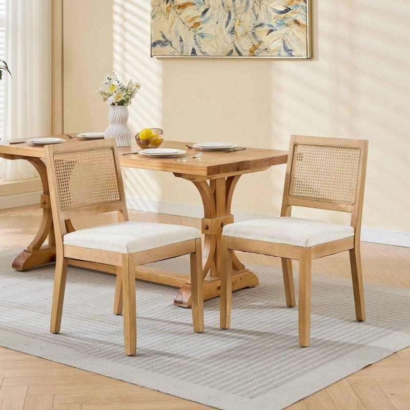 Bej Masif Kauçuk Ağacı Keten Döşemeli 2li Set Rattan Sandalye - 253112 Bej Masif Kauçuk Ağacı Keten Döşemeli 2li Set Rattan Sandalye - 253112
