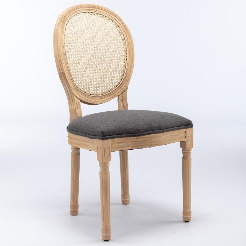 Bej Masif Kauçuk Ağacı Keten Kapitoneli 2li Set Rattan Sandalye - 252563