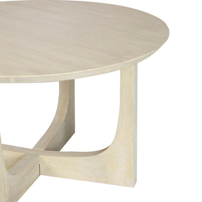 Bej Masif Mango Ağacı Çapraz Ayaklı Yuvarlak Orta Sehpa - 77 cm - 244968