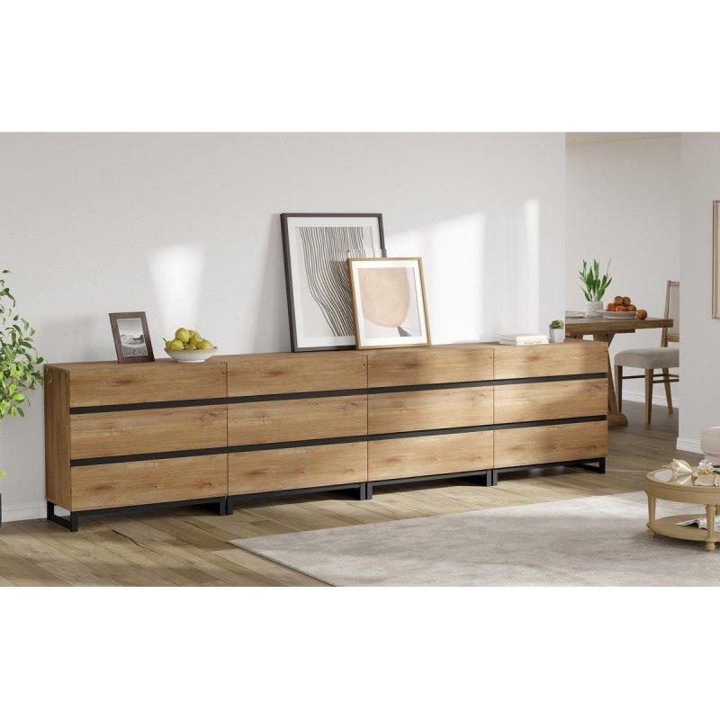 Bej MDF 12 Çekmeceli Metal Ayaklı Modern Şifonyer - 301768