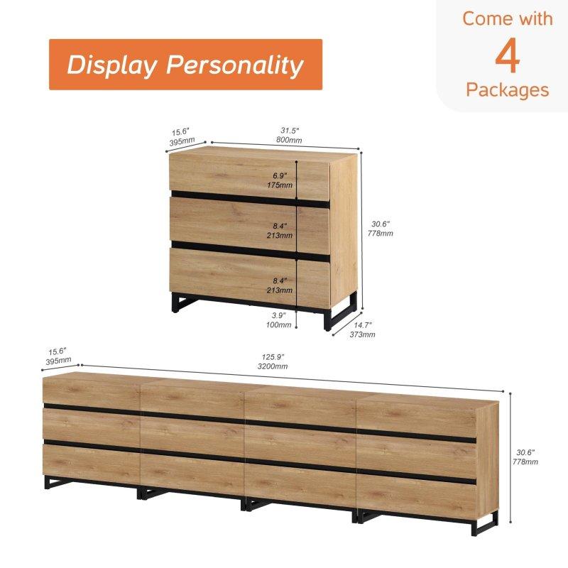 Bej MDF 12 Çekmeceli Metal Ayaklı Modern Şifonyer - 301768