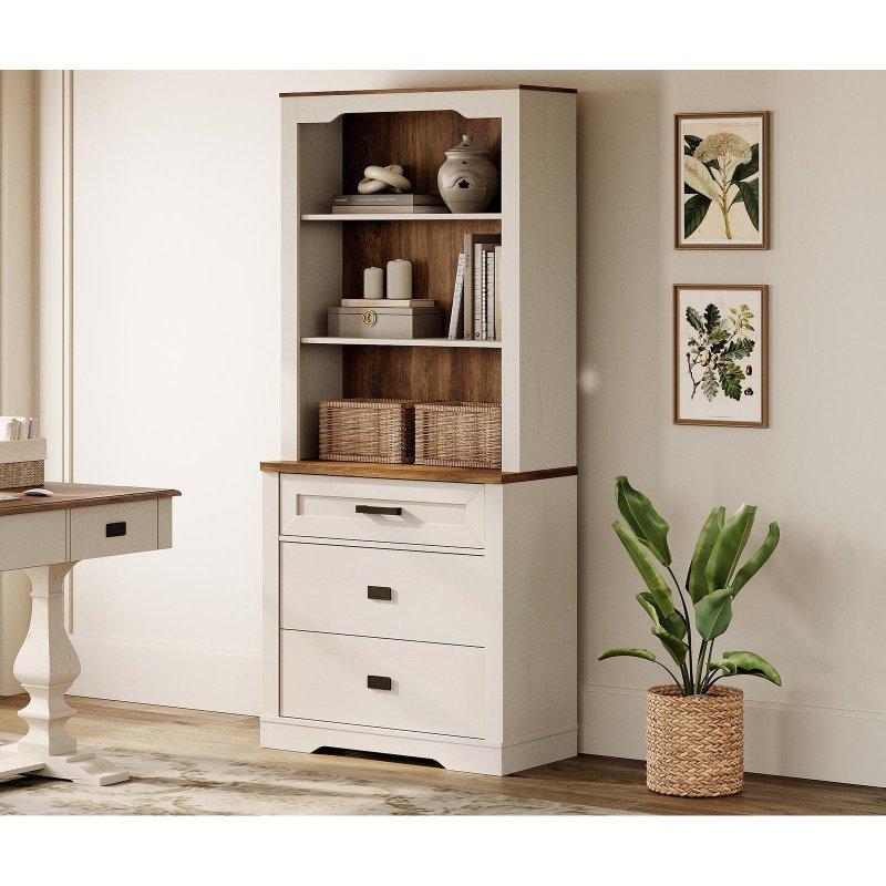 Bej MDF 3 Çekmeceli Ayarlanabilir Raflı Kitaplık - 187 cm - 312220