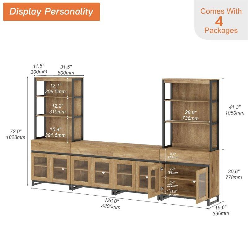 Bej MDF 4 Çekmeceli Açık Raflı Kitaplık - 183 cm - 315302
