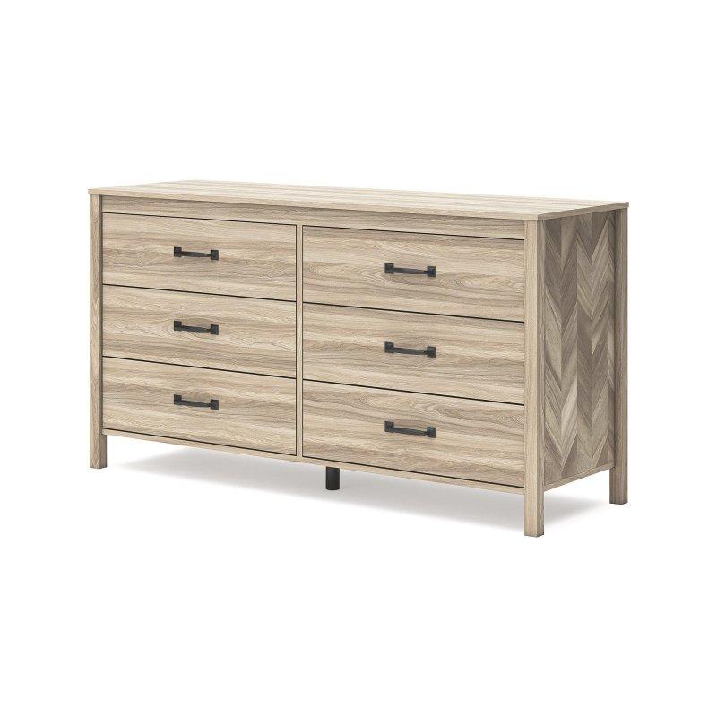 Bej MDF 6 Çekmeceli Chevron Desenli Şifonyer - 153 cm - 301246