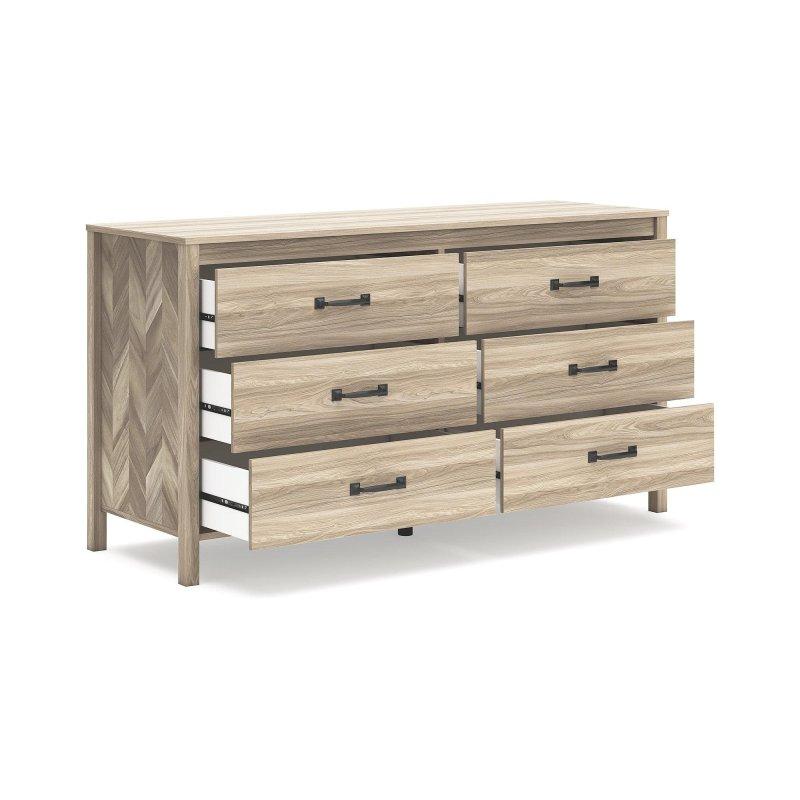 Bej MDF 6 Çekmeceli Chevron Desenli Şifonyer - 153 cm - 301246