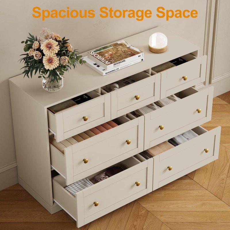 Bej MDF 7 Çekmeceli Yatay Şifonyer - 120 cm - 301854
