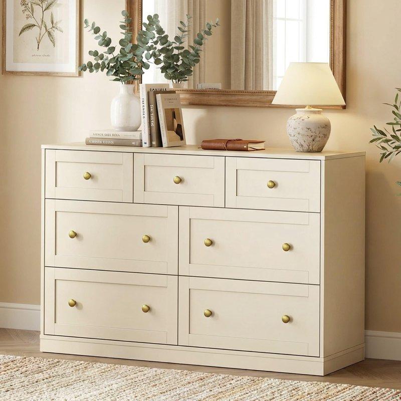 Bej MDF 7 Çekmeceli Yatay Şifonyer - 120 cm - 301854