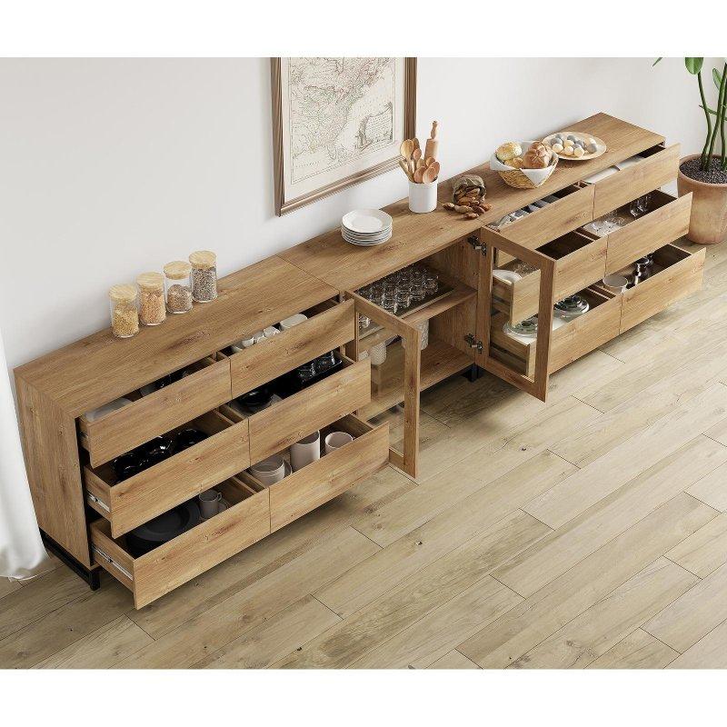Bej MDF Ayarlanabilir Raflı ve Cam Kapaklı Modern Şifonyer - 299484