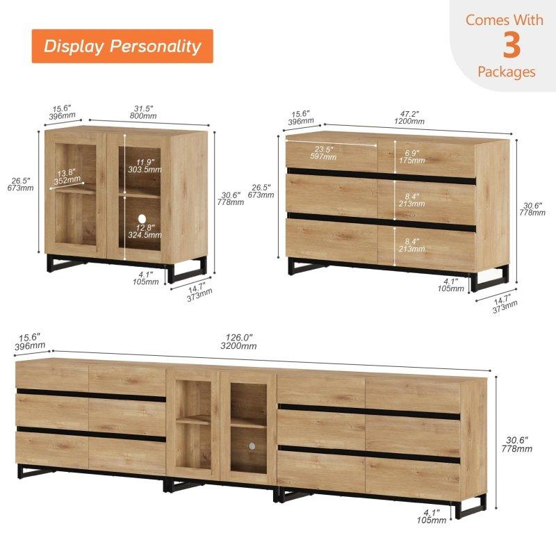 Bej MDF Ayarlanabilir Raflı ve Cam Kapaklı Modern Şifonyer - 299484