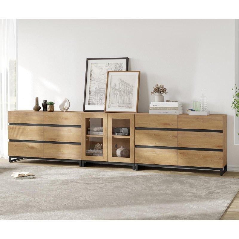 Bej MDF Ayarlanabilir Raflı ve Cam Kapaklı Modern Şifonyer - 299484