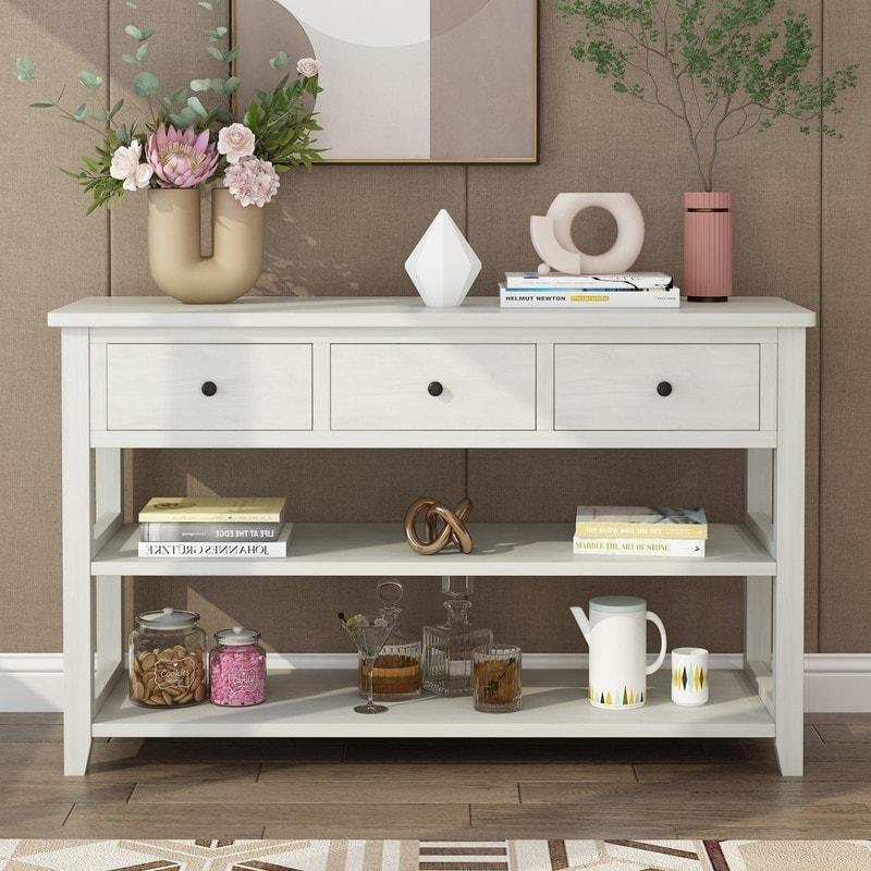 Bej MDF Çekmeceli ve Raflı Country Dresuar - 120x40x76 cm - 333256