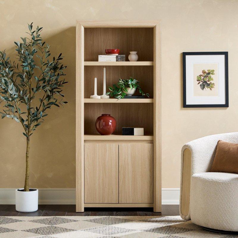Bej MDF Dolaplı 3 Raflı Kitaplık - 82x41x184 cm - 313115