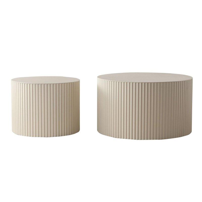 Bej MDF Kabartma Detaylı Yuvarlak Orta Sehpa - 87x38 cm - 239691