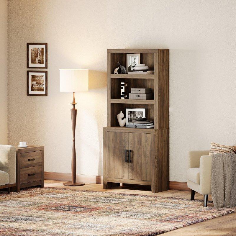 Bej MDF Kapaklı ve Ayarlanabilir Raflı Kır Evi Kitaplık - 188 cm - 319795