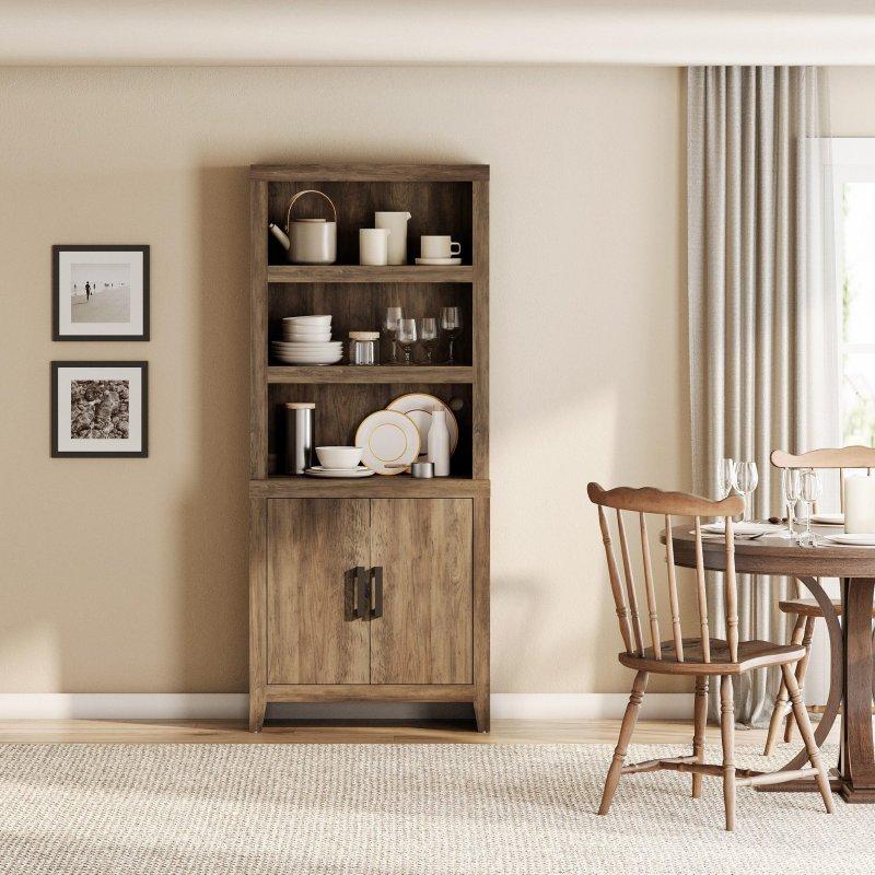 Bej MDF Kapaklı ve Ayarlanabilir Raflı Kır Evi Kitaplık - 188 cm - 319795