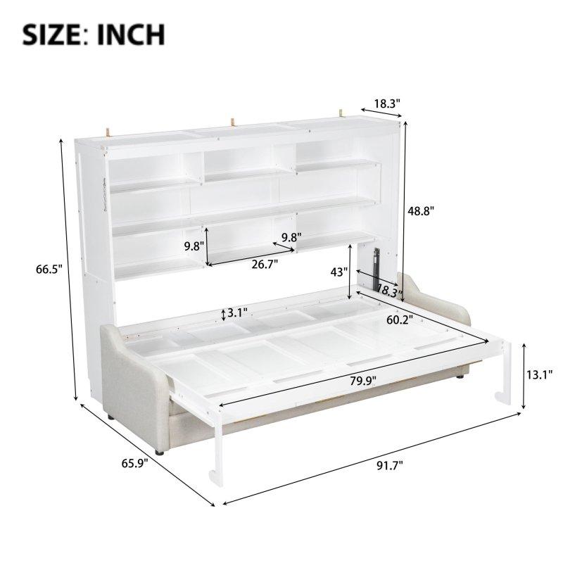 Bej MDF Katlanır Koltuklu LED Işıklı ve Depolama Alanlı Duvar Yatağı - 233 cm - 265214