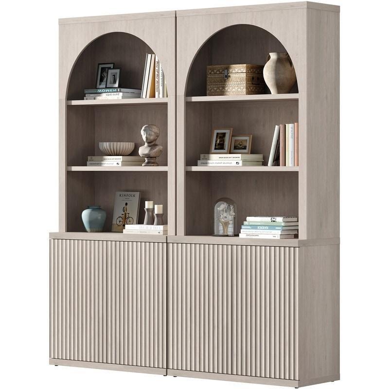 Bej MDF Kemerli Yivli Dolaplı Kitaplık - 198 cm - 317341