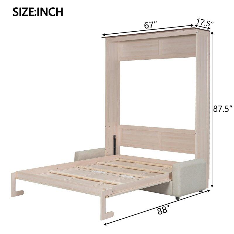 Bej MDF LED Aydınlatmalı Katlanır Koltuklu Duvar Yatağı - 171x223 cm - 262041