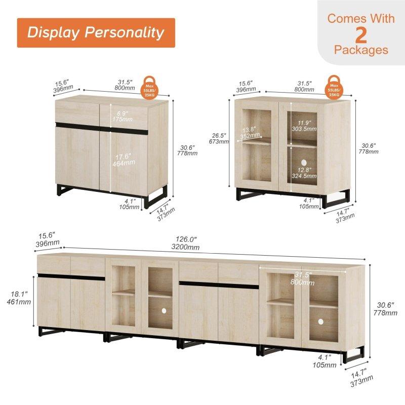 Bej MDF Metal Tabanlı 2 Çekmeceli Cam Kapaklı Şifonyer - 310447