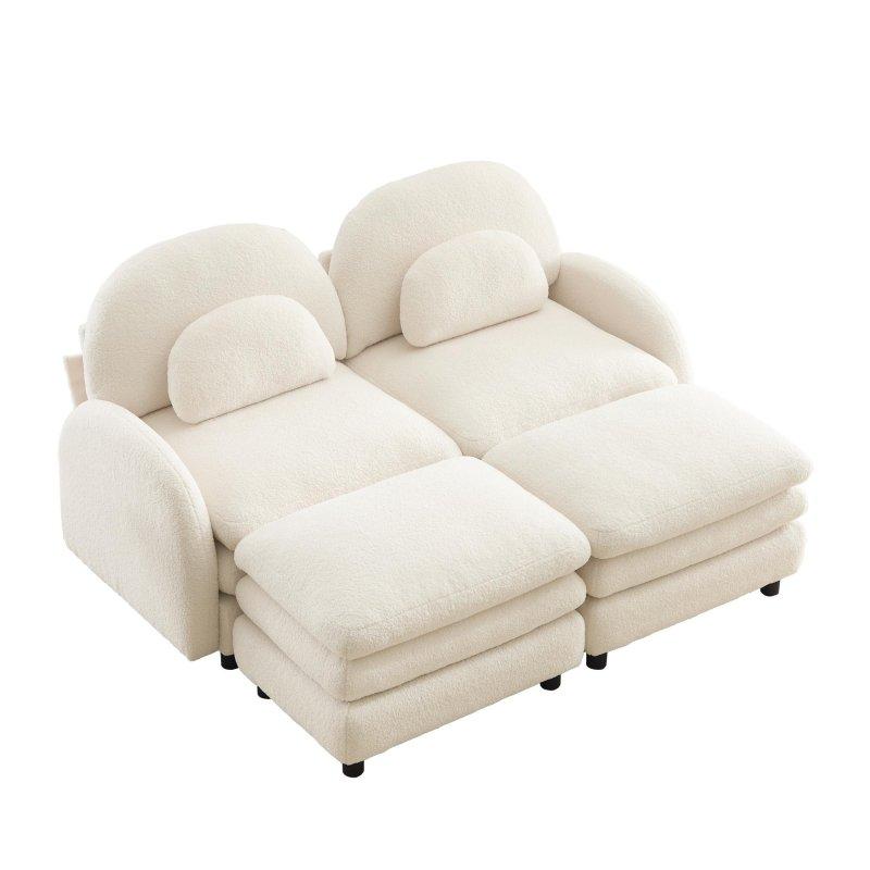 Bej MDF Modüler Bel Destekli Teddy Kumaş Bohem Koltuk - 174x141x90 cm - 291679