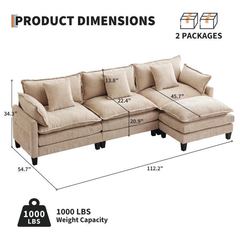 Bej MDF Modüler L Şekilli Puflu Bohem Koltuk - 285 cm - 289029