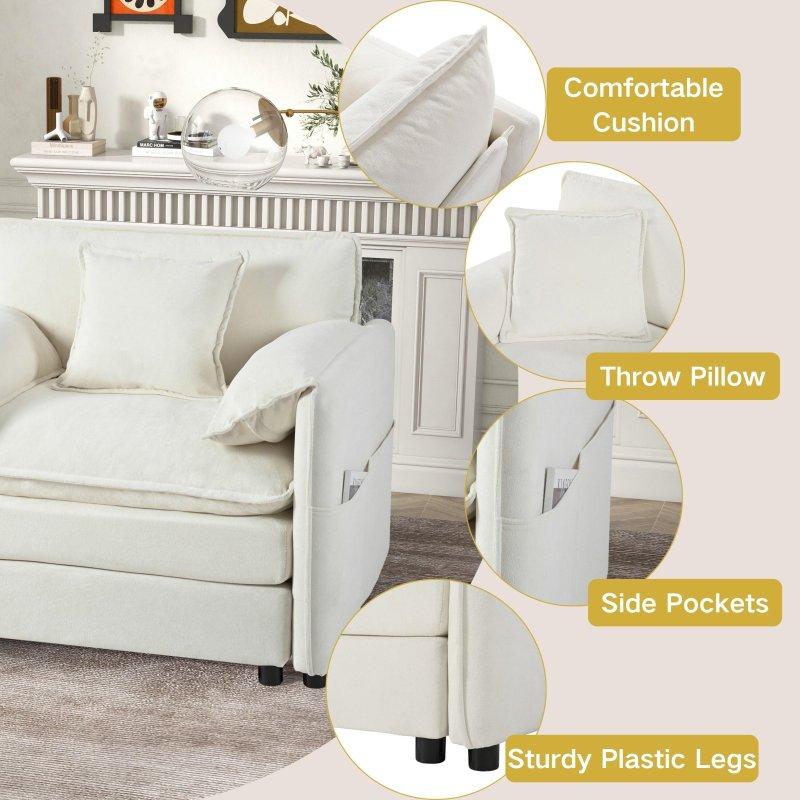 Bej MDF Modüler Yastık Sırtlı 2 Kişilik Bohem Koltuk - 192x86x86 cm - 290419