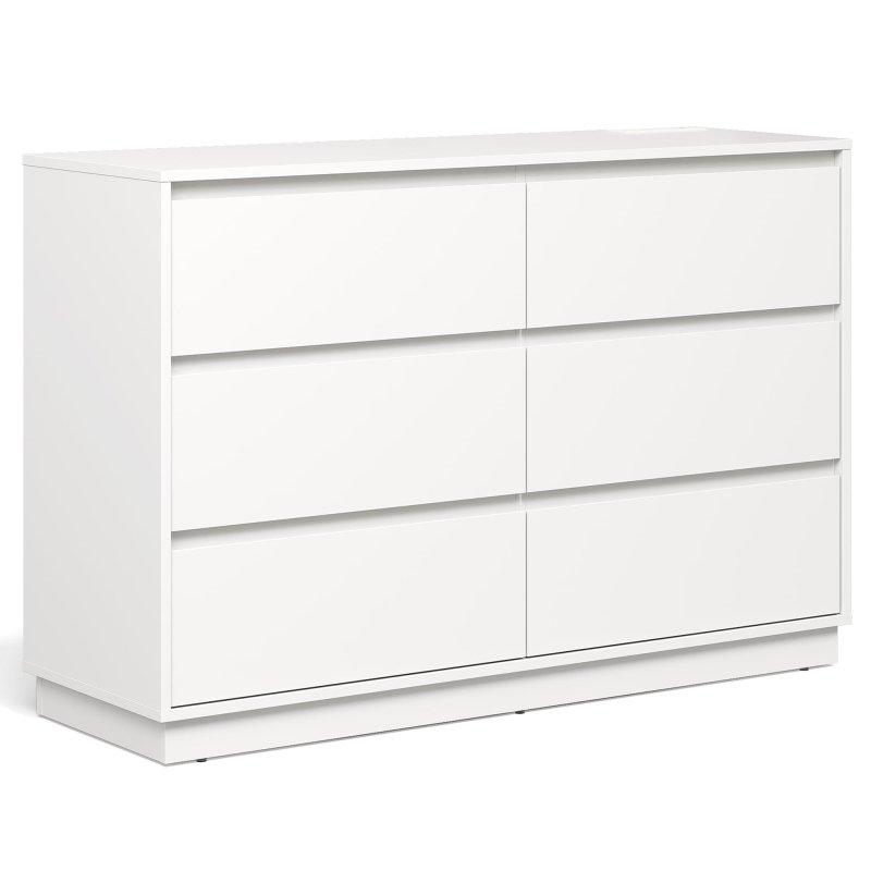 Bej MDF Şarj Üniteli 6 Çekmeceli Kulpsuz Şifonyer - 120x40x80 cm - 296499