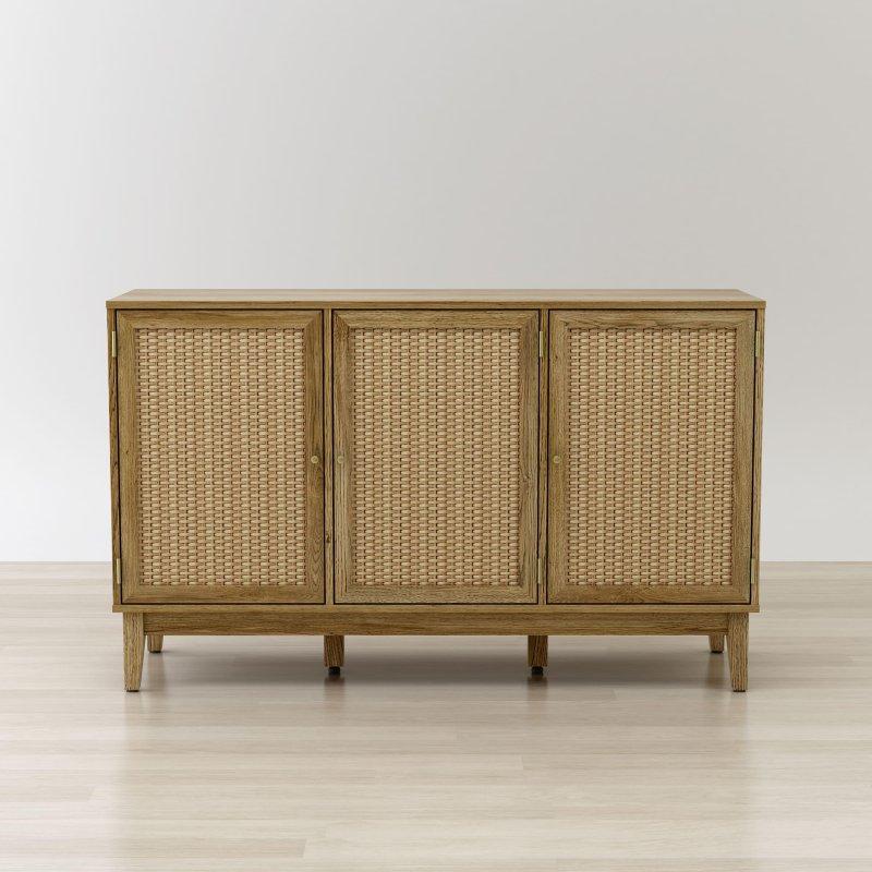 Bej MDF Sentetik Rattan Gold Kulplu Ayarlanabilir Raflı Bohem Konsol - 127 cm - 325242
