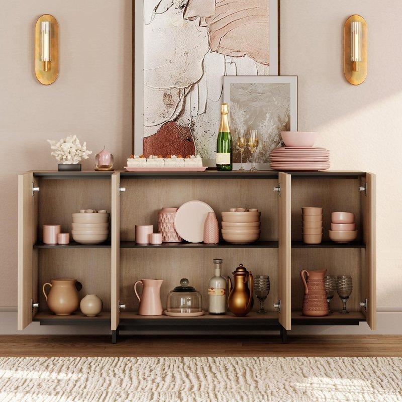 Bej MDF T Şeklinde Ayaklı Ayarlanabilir Raflı Bohem Konsol - 161 cm - 325202