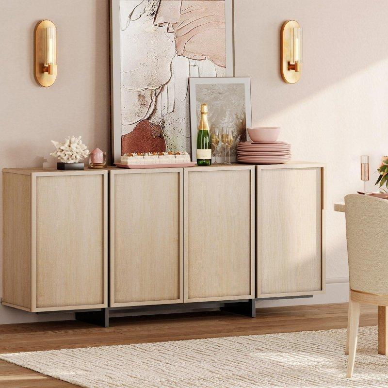 Bej MDF T Şeklinde Ayaklı Ayarlanabilir Raflı Bohem Konsol - 161 cm - 325202