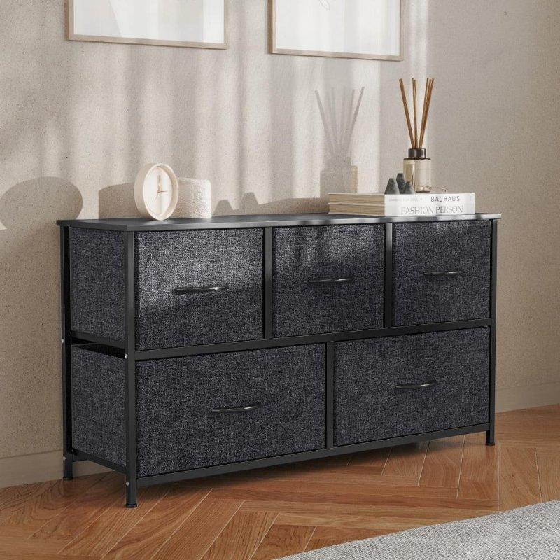 Bej MDF Tablalı Metal Gövdeli 5 Kumaş Çekmeceli Dikey Şifonyer - 299005