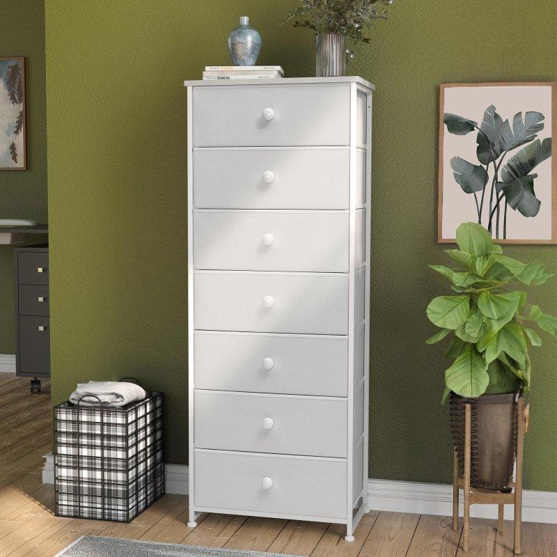 Bej MDF ve Çelik 7 Kumaş Çekmeceli Dikey Şifonyer - 51x30x133 cm - 301491