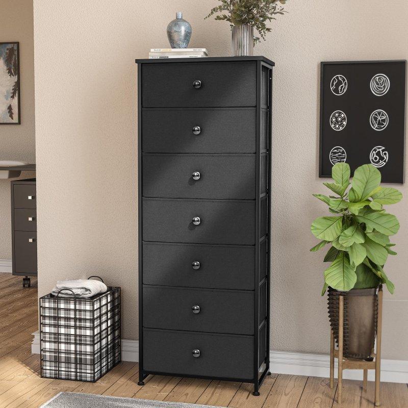 Bej MDF ve Çelik 7 Kumaş Çekmeceli Dikey Şifonyer - 51x30x133 cm - 301491