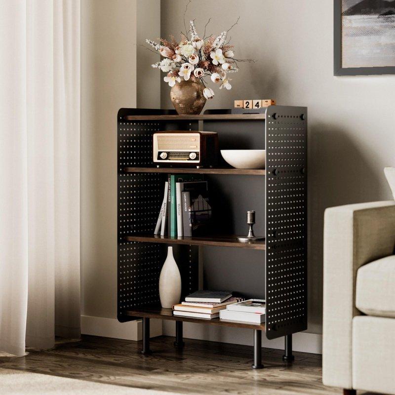 Bej MDF ve Metal Yan Panolu Ayarlanabilir 4 Raflı Kitaplık - 62x32x86 cm - 314751