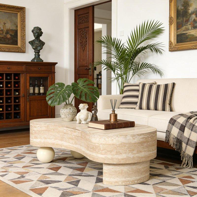 Bej MDF Yivli Gizli Bölmeli Akıllı Sehpa - 120x56 cm - 253591