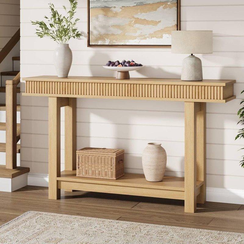 Bej MDF Yivli Raflı Kır Evi Dresuar - 141 cm - 331999