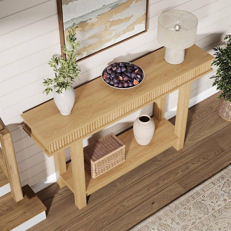 Bej MDF Yivli Raflı Kır Evi Dresuar - 141 cm - 331999