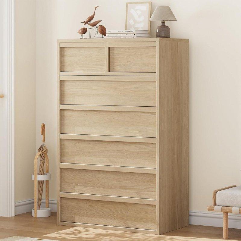 Bej Meşe 7 Çekmeceli Modern Şifonyer - 119 cm - 304326