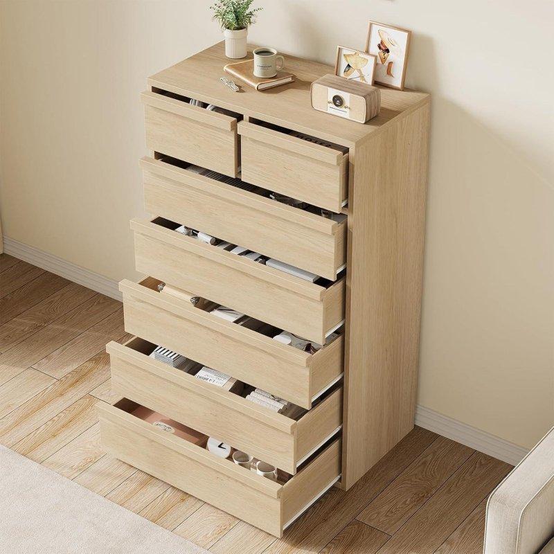 Bej Meşe 7 Çekmeceli Modern Şifonyer - 119 cm - 304326