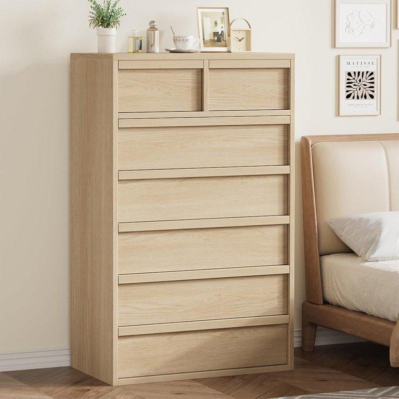 Bej Meşe 7 Çekmeceli Modern Şifonyer - 119 cm - 304326