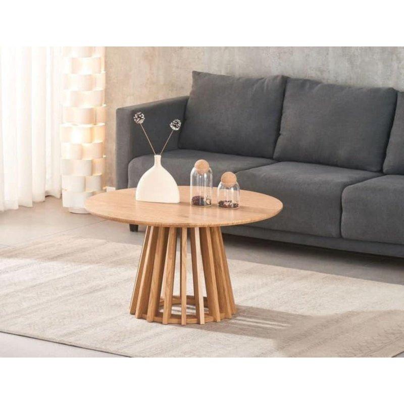 Bej Meşe Kaplama Çıtalı Ayaklı Yuvarlak Orta Sehpa - 79x46 cm - 242413
