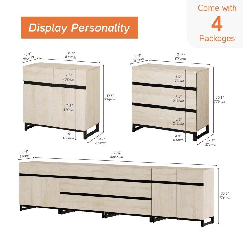 Bej Meşe Tasarımlı MDF 6 Çekmeceli Metal Ayaklı Şifonyer - 310071