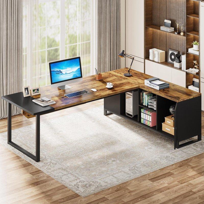 Bej Metal Ayaklı L Tipi Dosya Dolaplı Ofis Masası - 181 cm - 327562