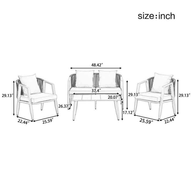 Bej Metal Minderli 4 Parça Modern Bahçe Takımı - 272435