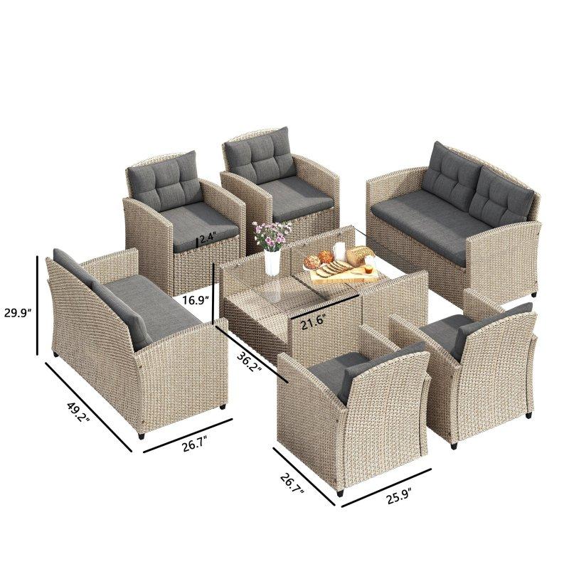 Bej Metal Rattan 8 Parça Minderli Bahçe Takımı - 268126